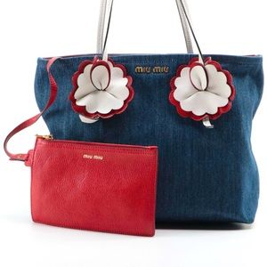 Miu Miu Denim and Leather Flowers Handbag with Matching Wallet